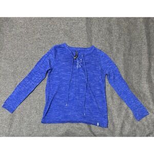 Marc New York Womens XL Top Blue Lace Up Long Sleeve Cotton Blend Heathered